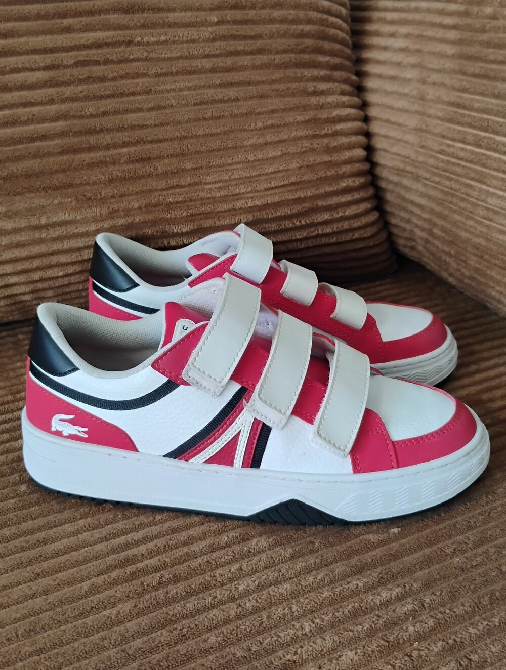 Lacoste Kids Red and White Velcro Sneakers Sz 6